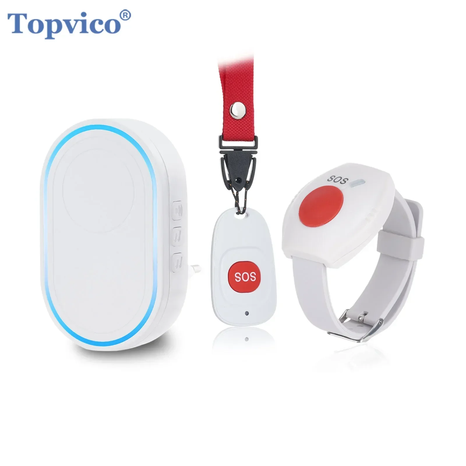 Home Security Equipment - Topvico Draadloze zorgverlenerpager SOS-noodoproepknop voor oudere
