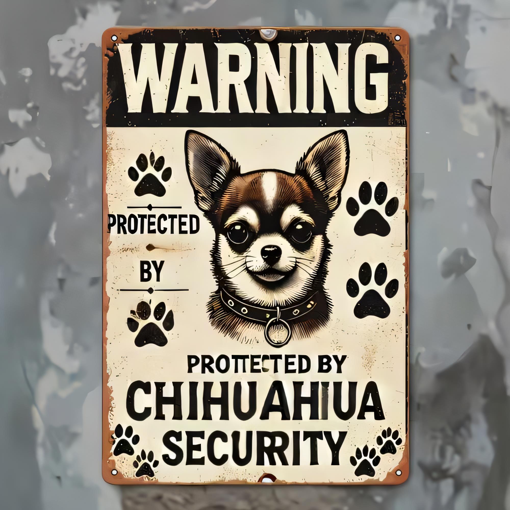 Home Security Bars - Tin bord waarschuwing beschermd door Chihuahua