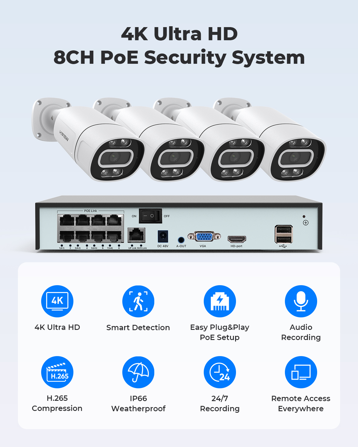 H.View 4K 5Mp 8Mp PoE CCTV bev - Home Security Installation recensie en prijs